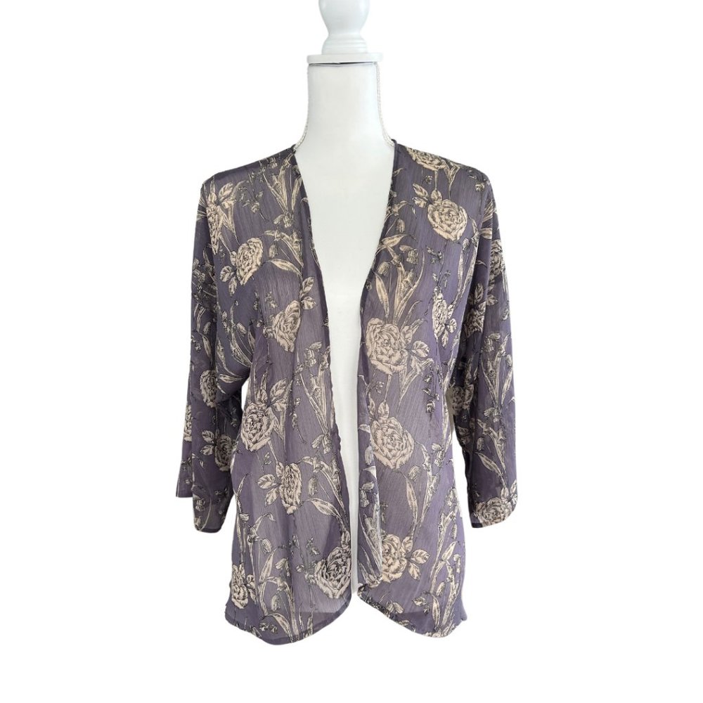 Women's Floral Light Purple Cardigan